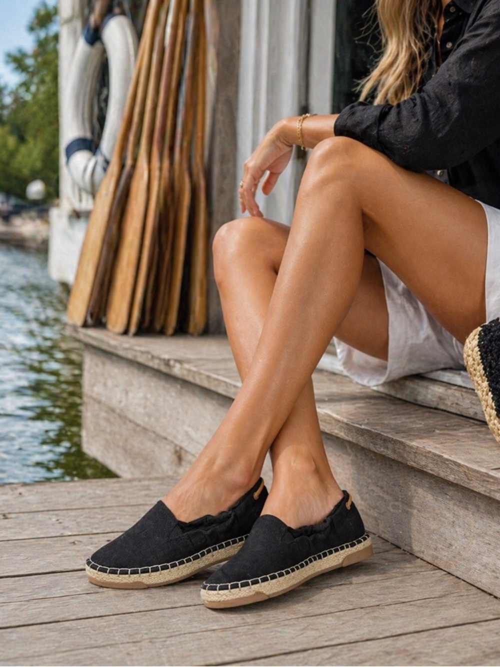 TopSider Canvas Slip-ons | Black Espadrille Flats | Coastal Vacation Everyday